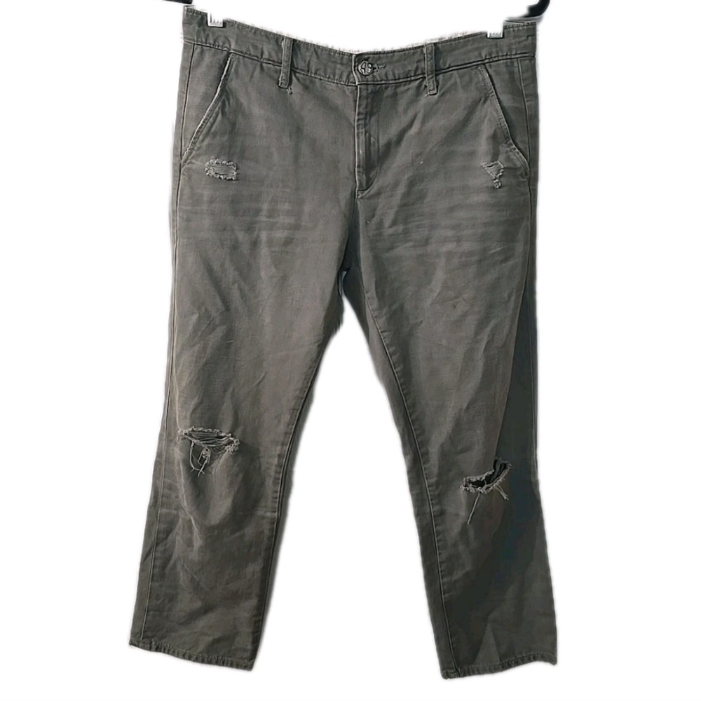 AG Adriano Goldschmied Distressed‎ Olive Green Boyfriend Crop Pants Jeans Sz 27